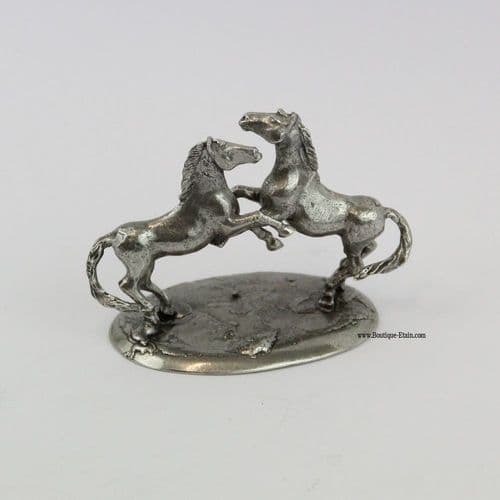 Sculpture Cheval En étain Sur Socle Bois - Figurine Réaliste Décorative