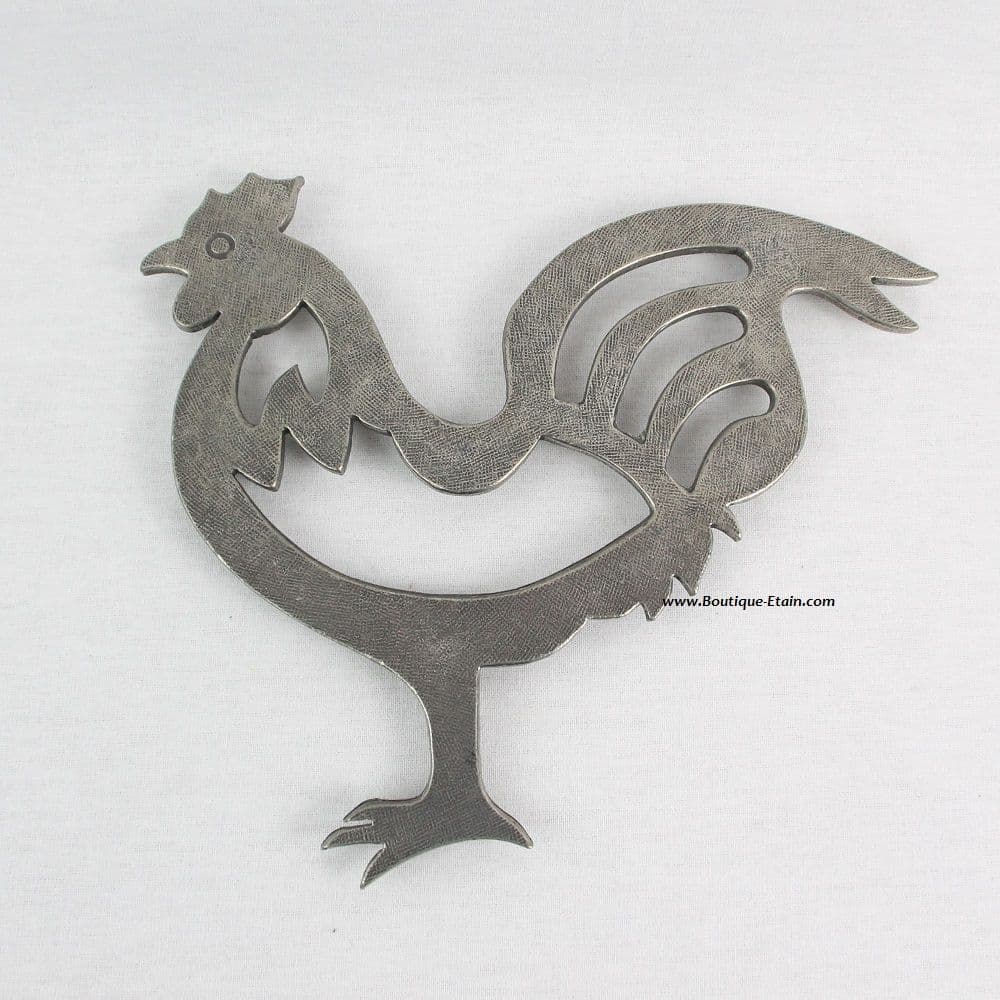 Dessous de plat coq en étain