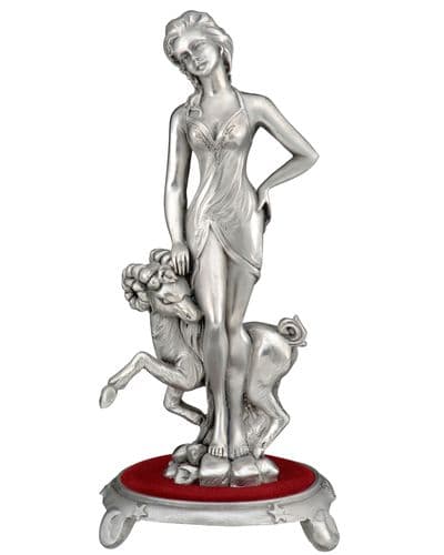 DESTOCKAGE -40% Astria en étain jeune femme & Bélier sur socle velours