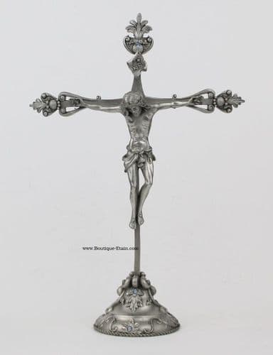 DESTOCKAGE-40% Crucifix en étain sur socle incrusté de cristaux Swarovski
