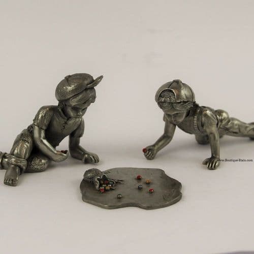 DESTOCKAGE -40% Enfants joueurs de billes en étain