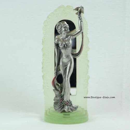 DESTOCKAGE -40% Figurine jeune femme en étain "La Florentine et l'oiseau"