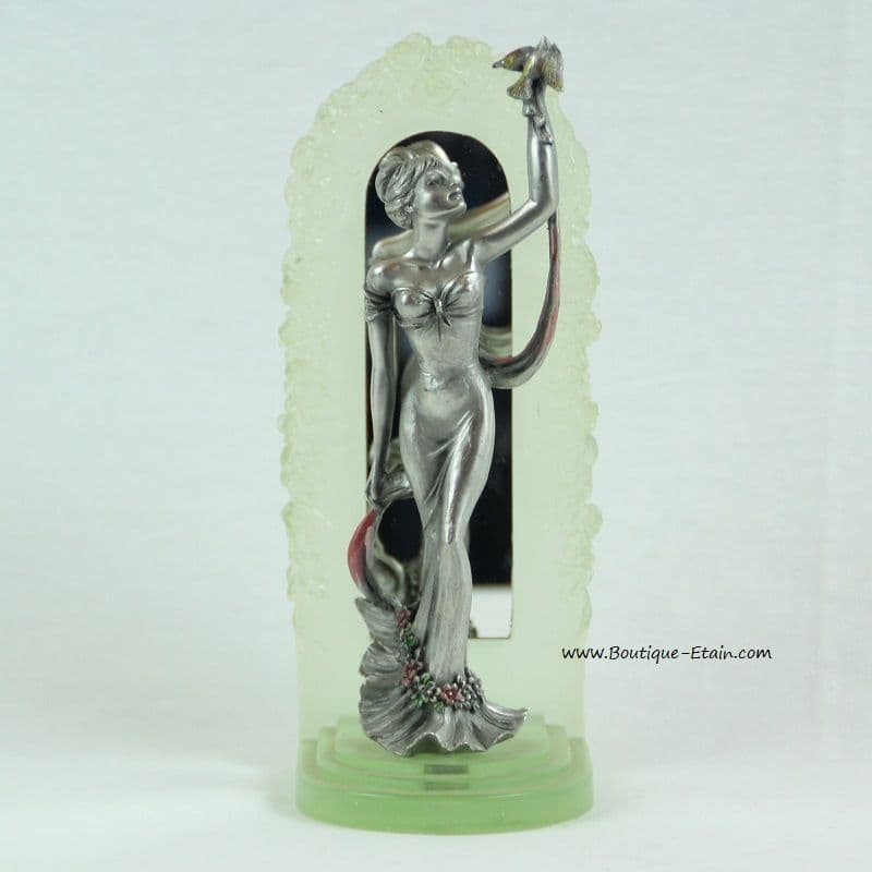 DESTOCKAGE -40% Figurine jeune femme en étain "La Florentine et l'oiseau"
