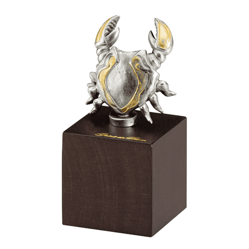 DESTOCKAGE -40% Figurine zodiacale Cancer en étain sur socle bois