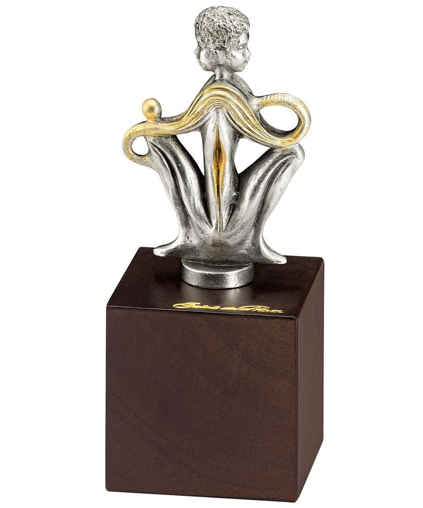 DESTOCKAGE -40% Figurine zodiacale Gémeaux en étain sur socle bois