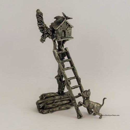 DESTOCKAGE -40% Les oiseaux, l'échelle et le chat en étain