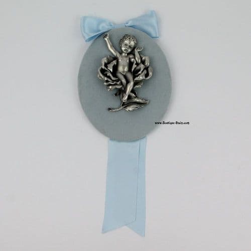 DESTOCKAGE -40% Médaillon mural de naissance forme ovale motif enfant bleu