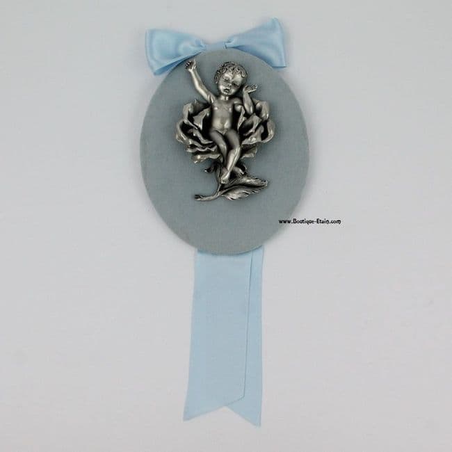 DESTOCKAGE -40% Médaillon mural de naissance forme ovale motif enfant bleu