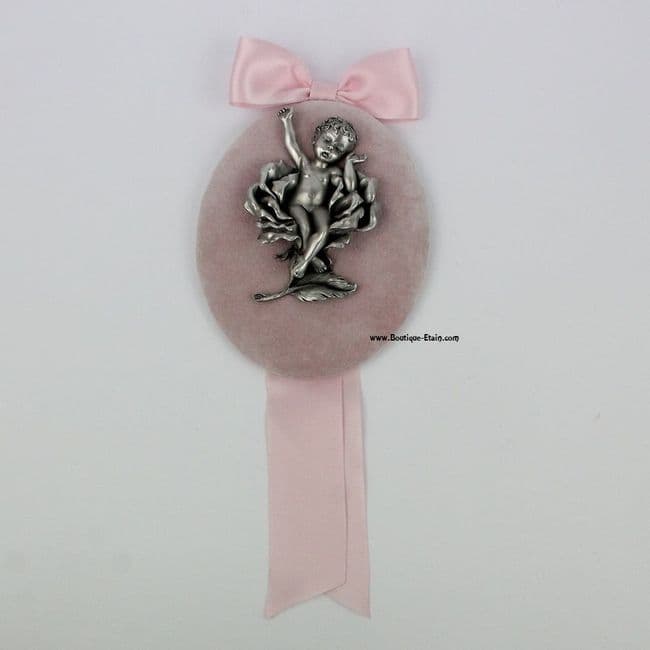 DESTOCKAGE -40% Médaillon mural de naissance forme ovale motif enfant ROSE