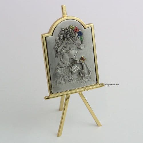 DESTOCKAGE -40% Petit chevalet en étain et dorure jeune femme