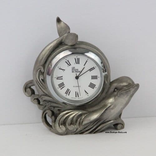 DESTOCKAGE -40% Petite horloge, pendulette dauphin en étain