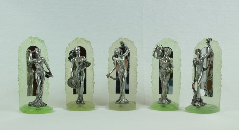 DESTOCKAGE -40% Série des 5 Florentines, figurines de jeunes femmes en étain