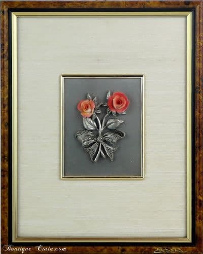 DESTOCKAGE -40% Tableau en étain et roses en porcelaine