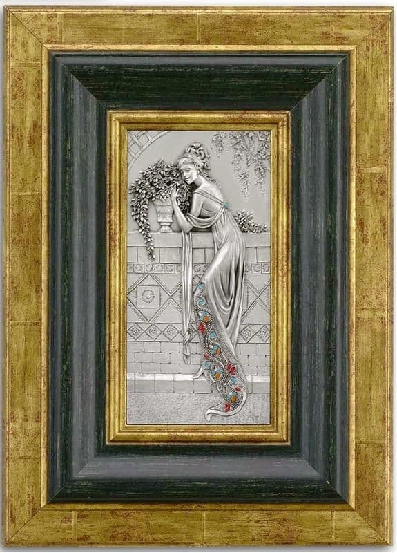 DESTOCKAGE -40% Tableau en étain jeune fille en robe de soirée