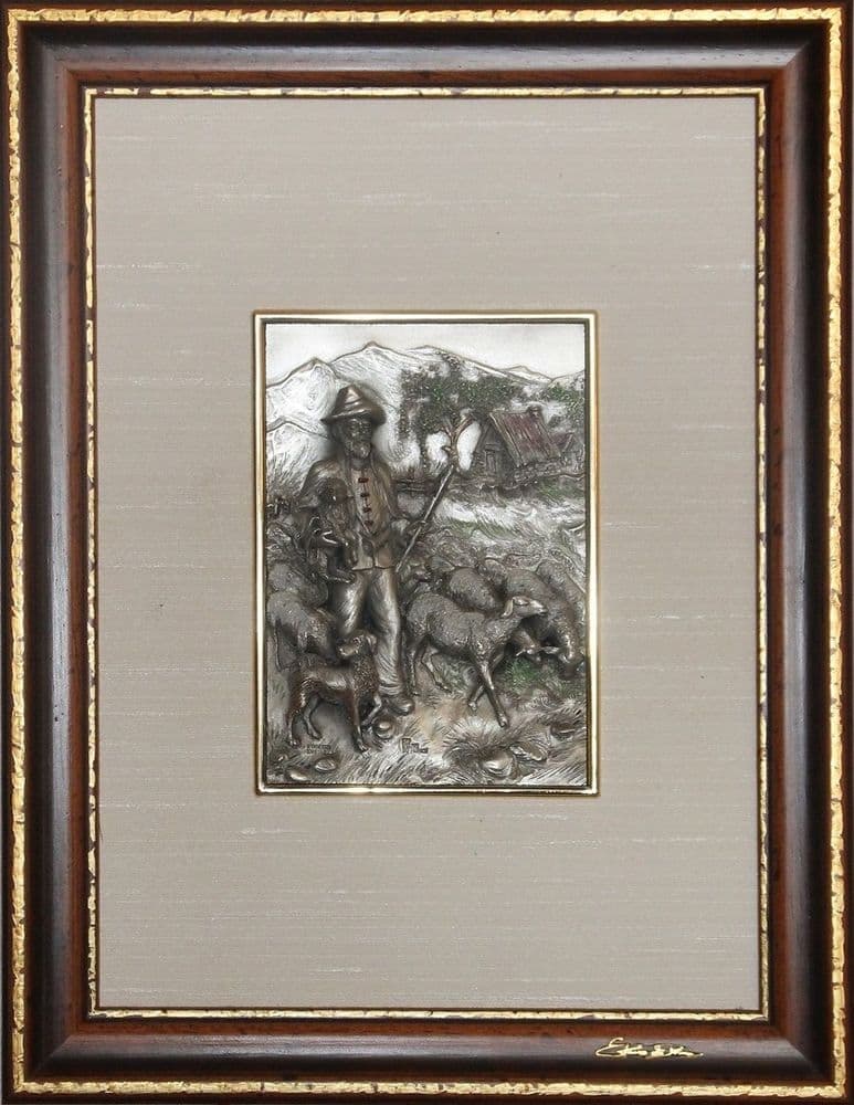 DESTOCKAGE -40% Tableau en étain "Le berger" en étain 23 x 31cm