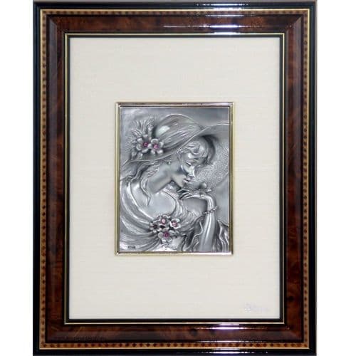 DESTOCKAGE -40% Tableau jeune femme au chapeau en étain