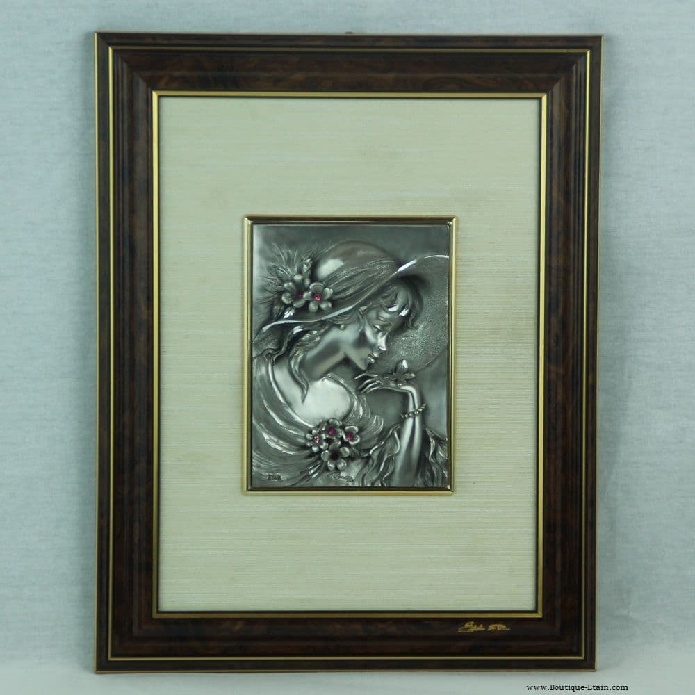 DESTOCKAGE -40% Tableau Jeune femme en étain