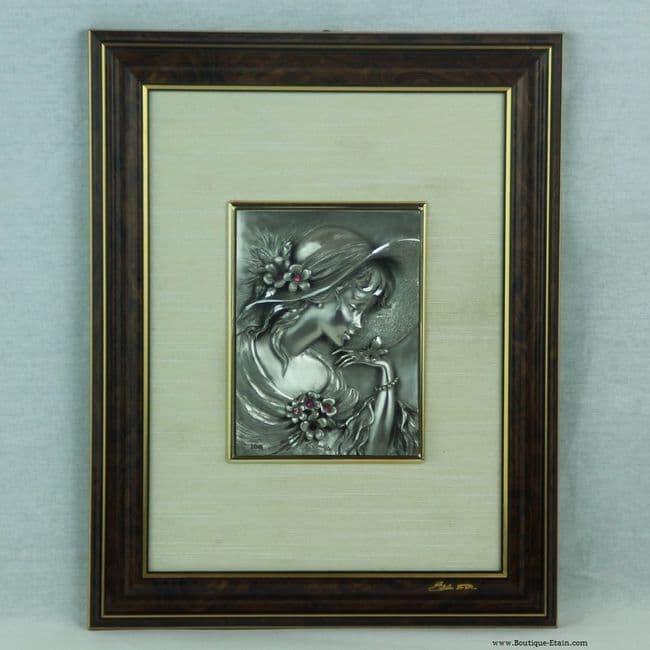 DESTOCKAGE -40% Tableau Jeune femme en étain