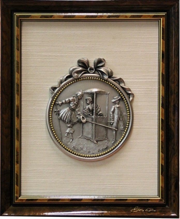 DESTOCKAGE -40% Tableau la marquise et son courtisan en étain