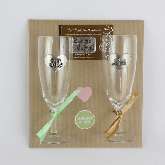 Duo de Coupes à Champagne en verre ♥
