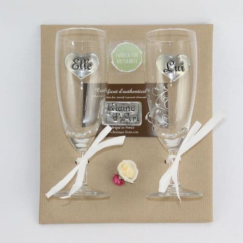 Duo de Coupes à Champagne en verre ♥