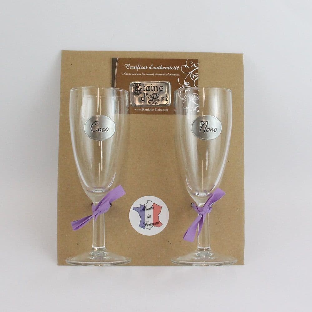 Duo de coupes à champagne personnalisé en étain
