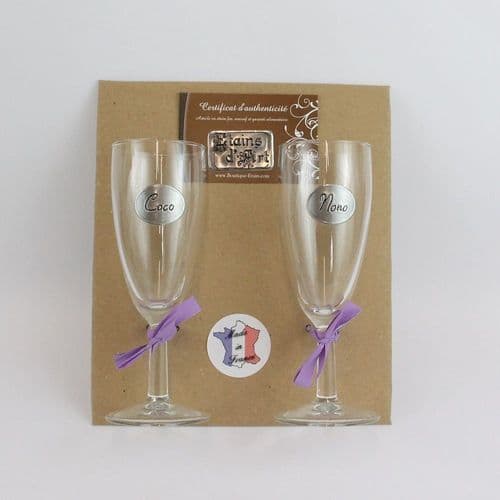 Duo de coupes à champagne personnalisé en étain