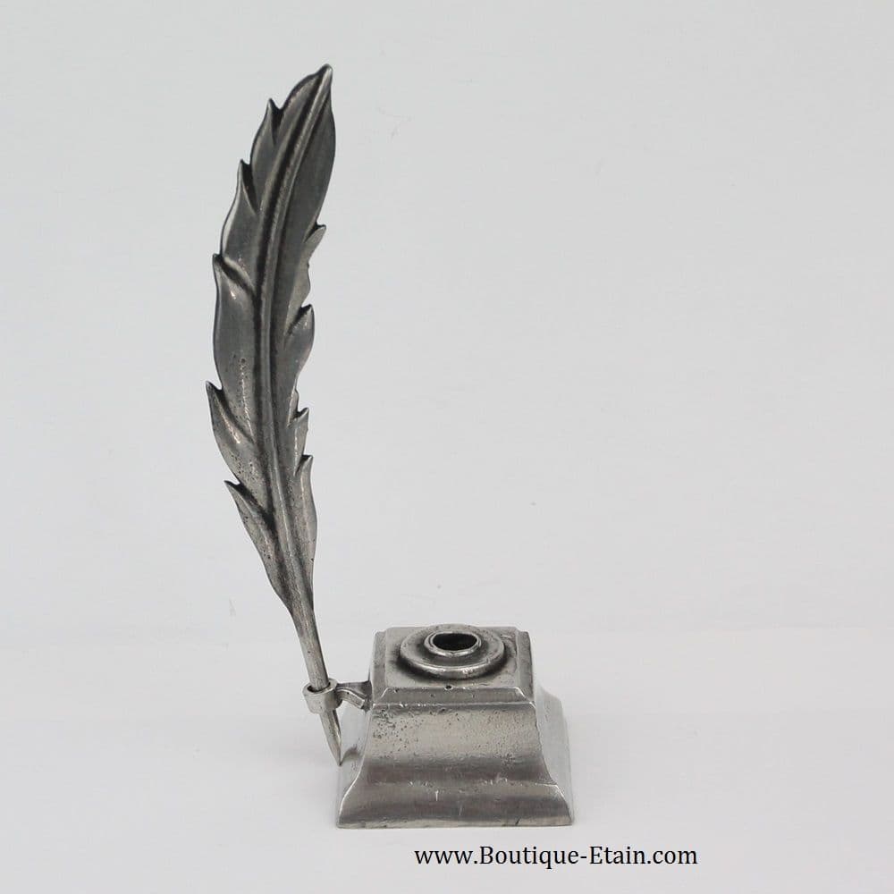 Encrier carré miniature en étain