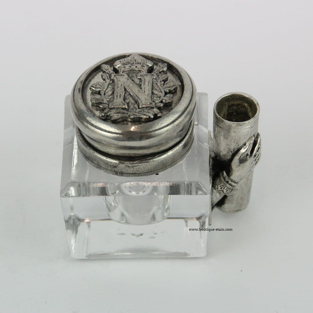 Encrier cube Napoléon en étain