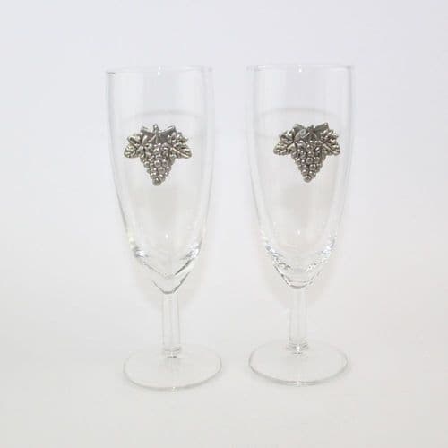 Ensemble 2 flûtes à Champagne décor raisin