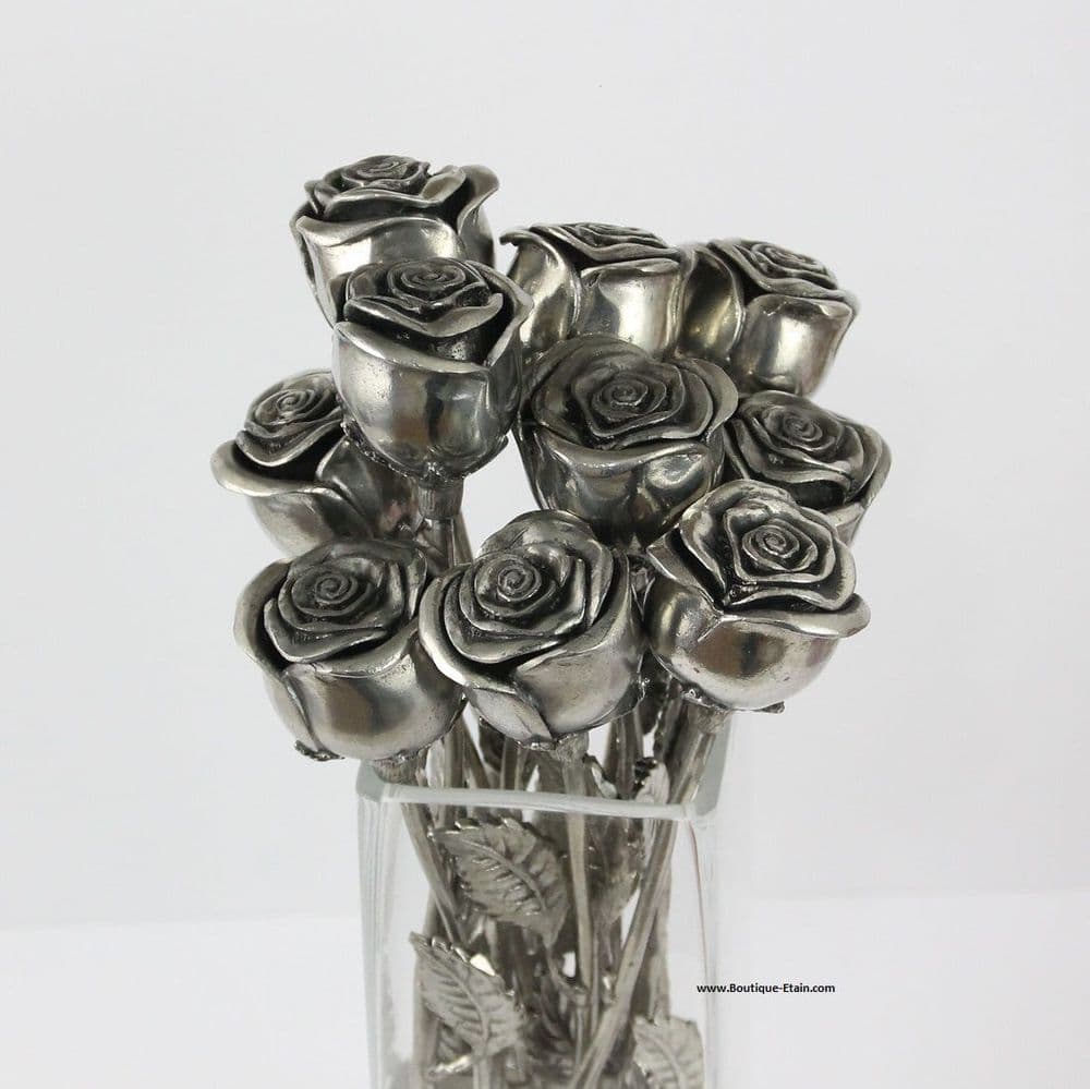 Ensemble de 10 roses en étain, bouquet de roses