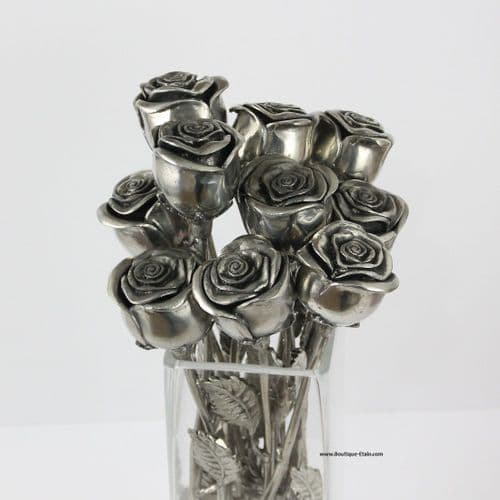Ensemble de 10 roses en étain, bouquet de roses