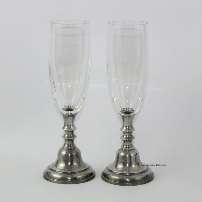 Ensemble de 2 coupes à Champagne pied en étain