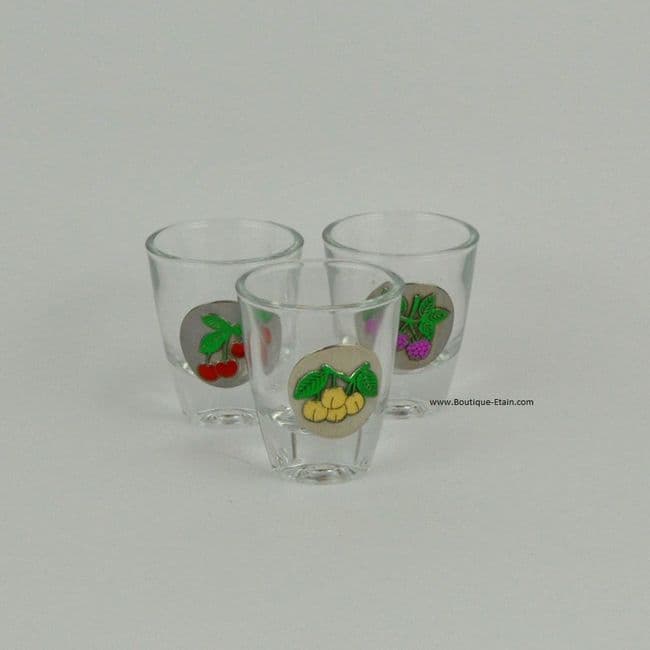 Ensemble de 3 verres à liqueur en verre et étain
