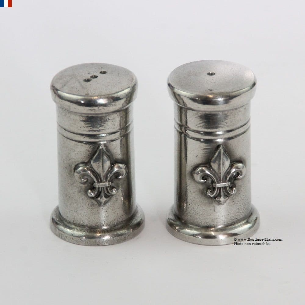 Ensemble sel et poivre Fleur de Lys en étain