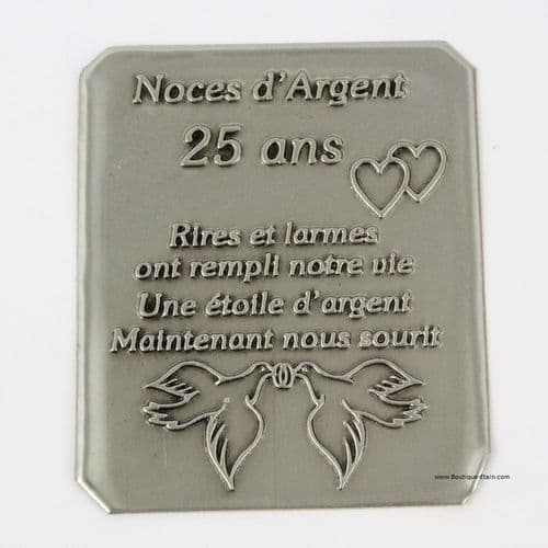 Etiquette Adhésive en étain Noces d'Argent 25 ans