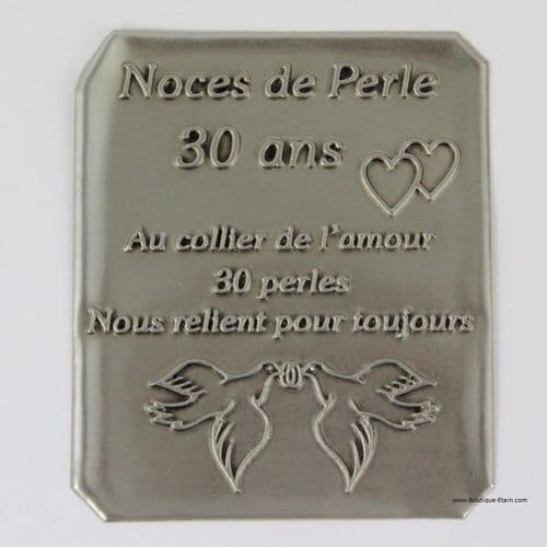 Etiquette Adhésive en étain Noces de perle 30 ans
