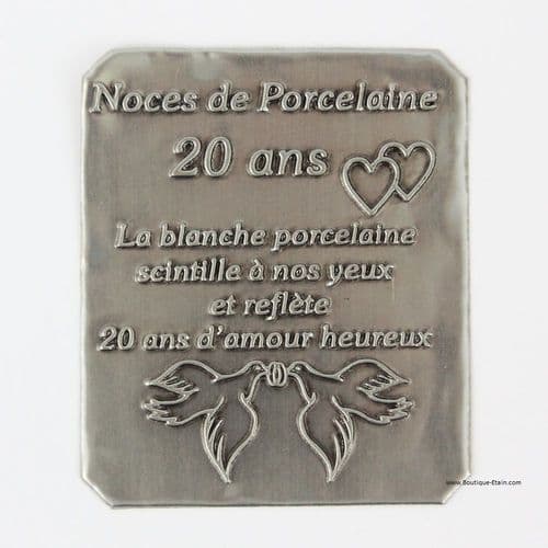 Etiquette Adhésive en étain Noces de porcelaine 20 ans