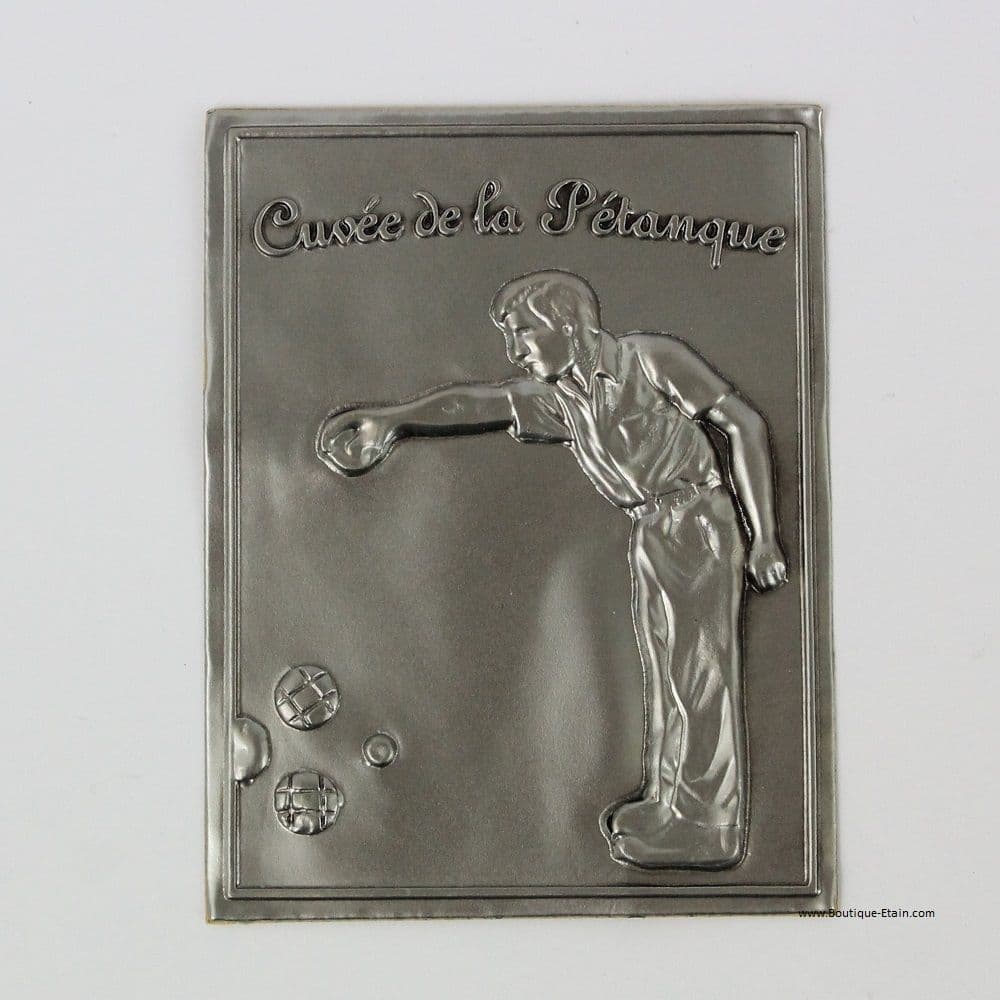 Etiquette à bouteille en étain Cuvée de la pétanque