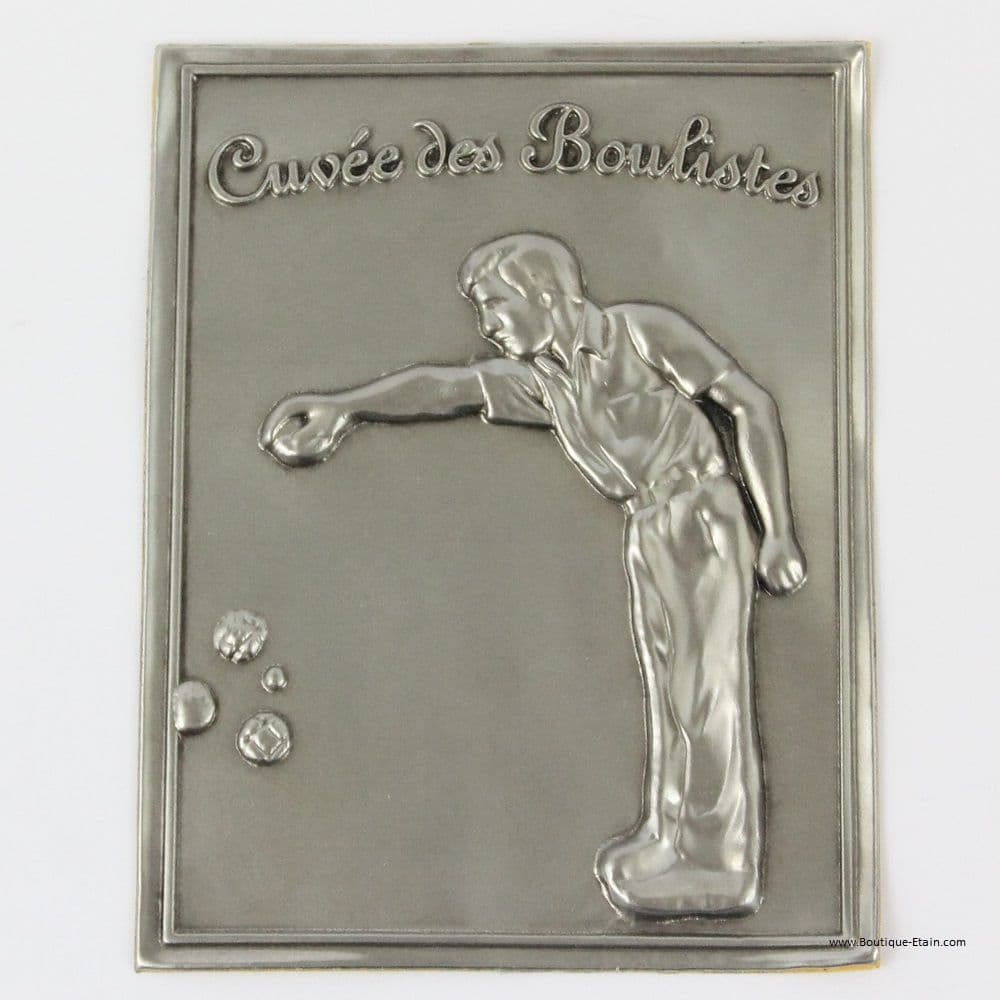 Etiquette à bouteille en étain Cuvée des boulistes