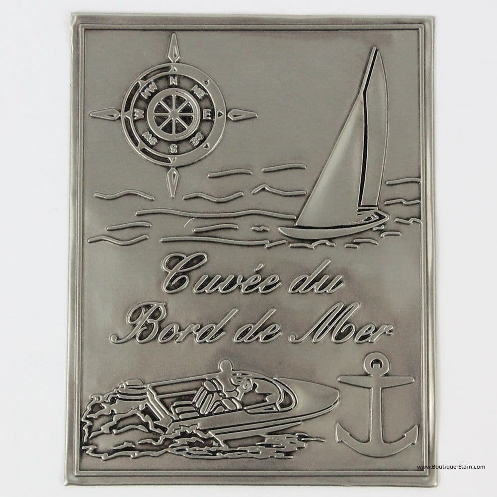 Etiquette à bouteille en étain Cuvée du bord de Mer