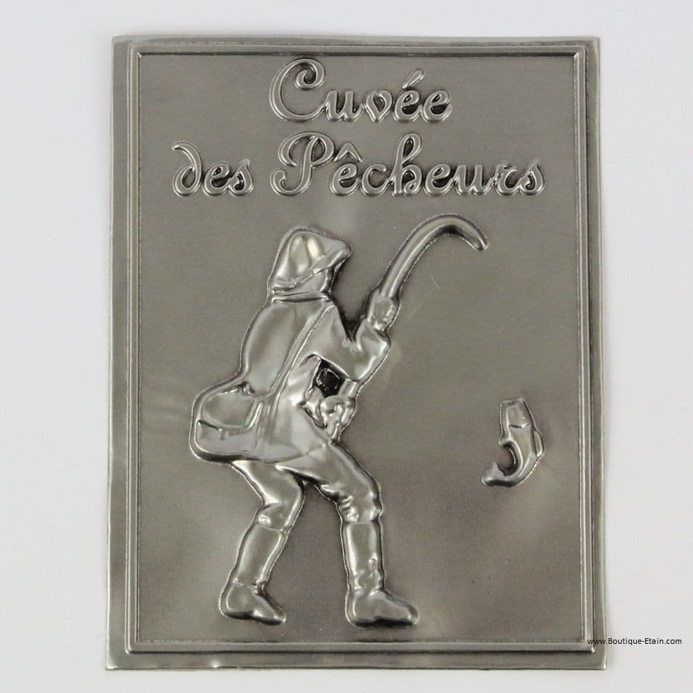 Etiquette étain à bouteille thème pèche / pêcheur