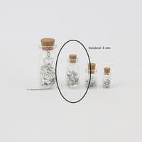 Fiole en verre avec copeaux d'étain h:4cm