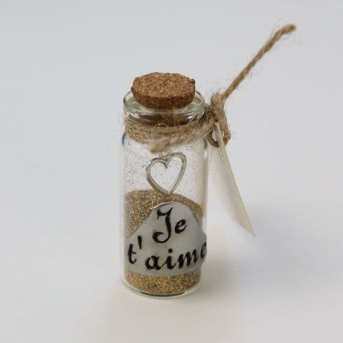 Fiole philtre d'amour, petit pot de paillette étiquette en étain