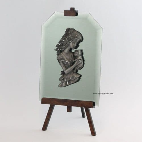 Grand chevalet miroir et étain jeune femme et le chat