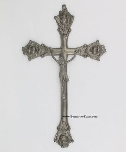 Grand crucifix stylisé en étain, Christ