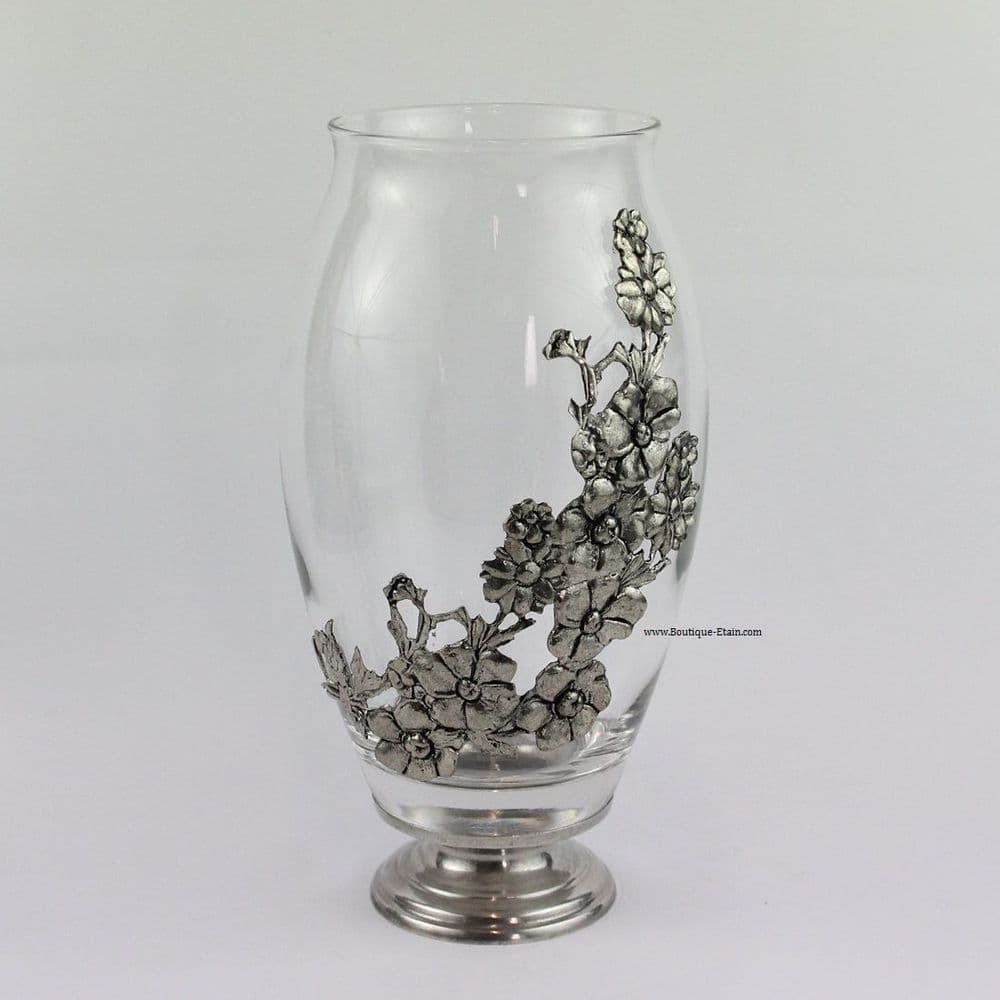 Grand vase décor fleuri sur pied H25cm