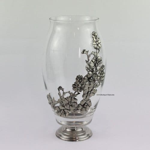 Grand vase décor fleuri sur pied H25cm