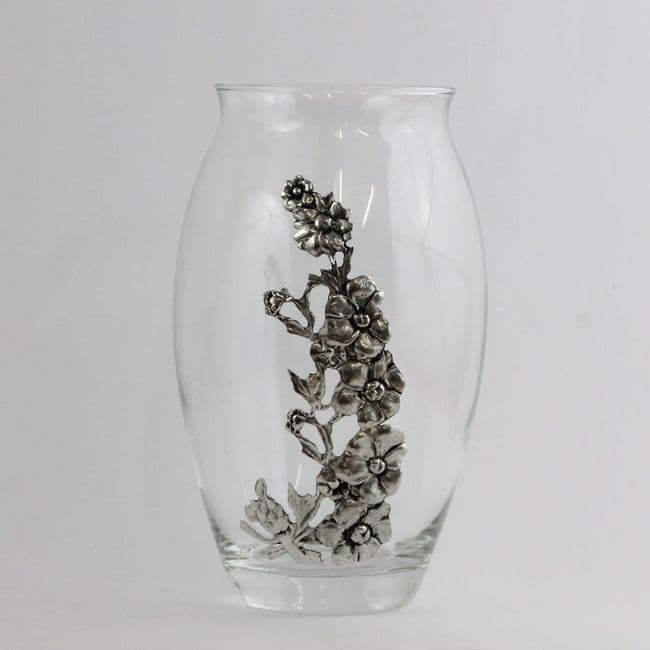 Grand vase en verre et étain