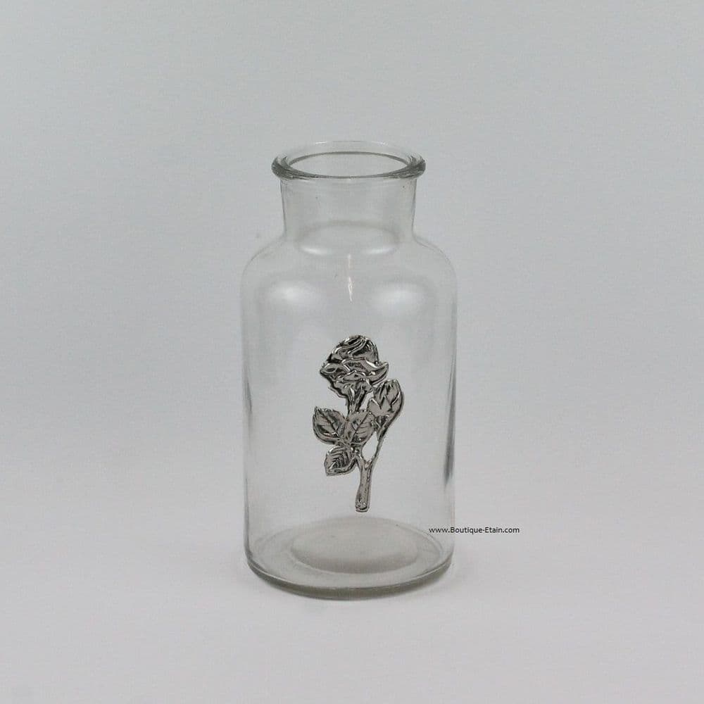Grand vase en verre et étain motif fleuri